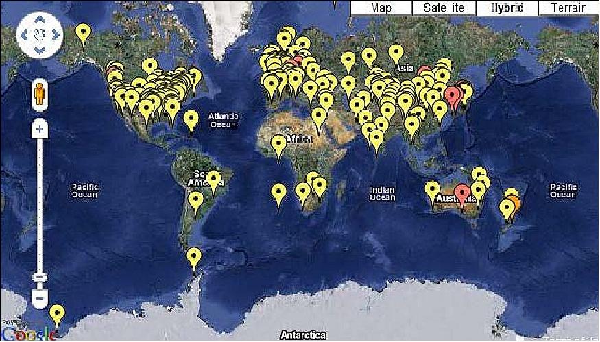 Figure 19: Map of the amateur radio operators from around the world that have registered to collaborate and track the FASTRAC satellites (image credit: UT- Austin)