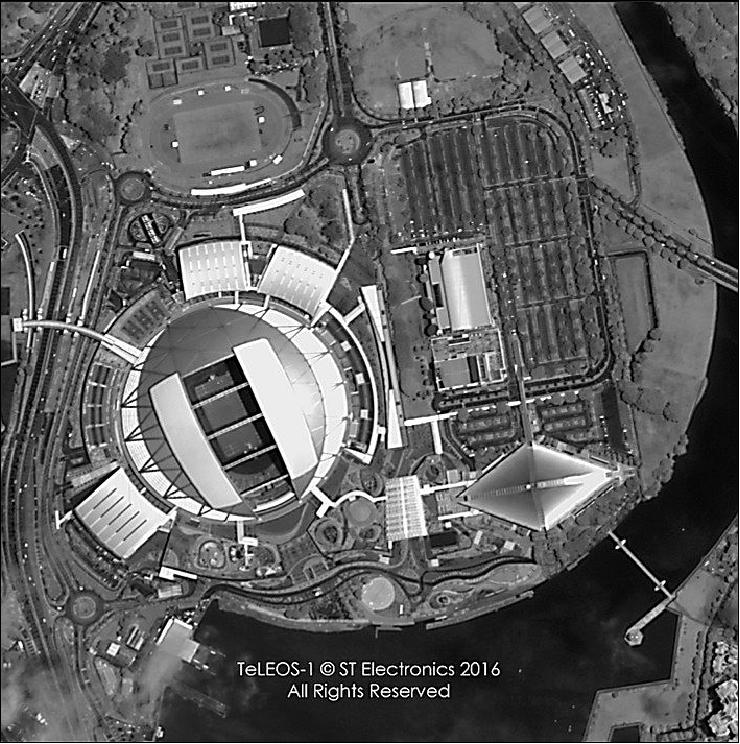 Figure 6: TeLEOS-1 test image of a Singapore Sports Hub, Singapore, acquired on Jan. 23, 2016 as part of IOT (In-Orbit Test) activities (image credit: ST Electronics)