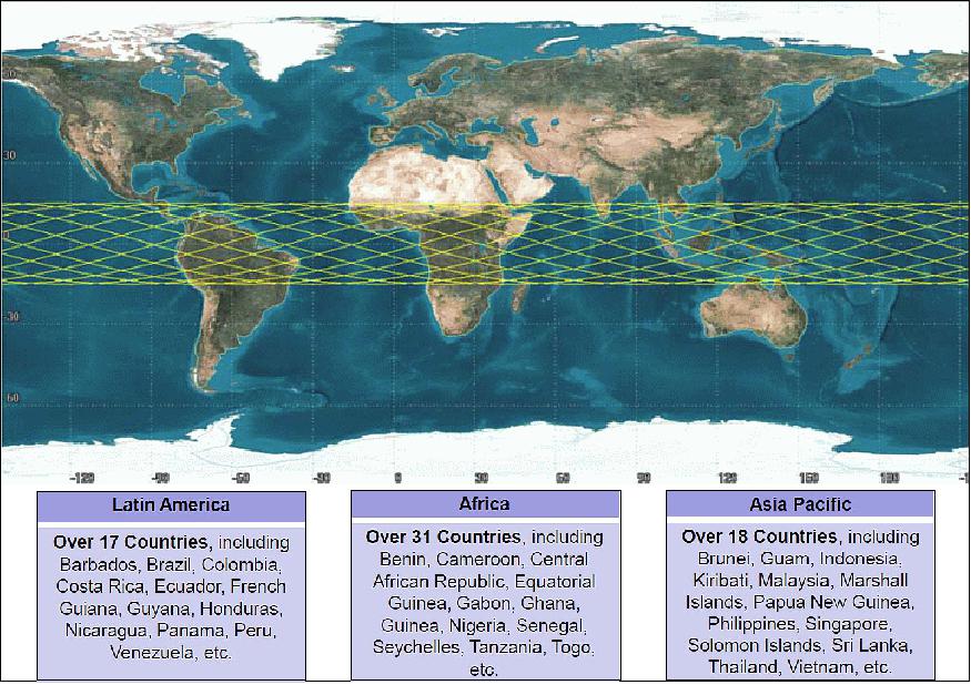 Figure 3: TeLEOS-1 NEqO coverage regions in Latin America, Africa and Asia/Pacific (image credit: ST Electronics)