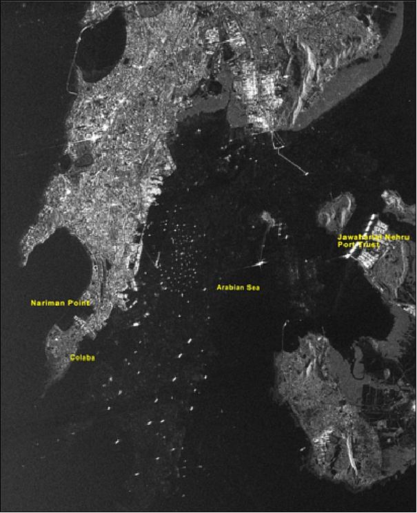 Figure 27: RISAT-1 image showing part of Mumbai as observed on May 4, 2012 (image credit: ISRO)