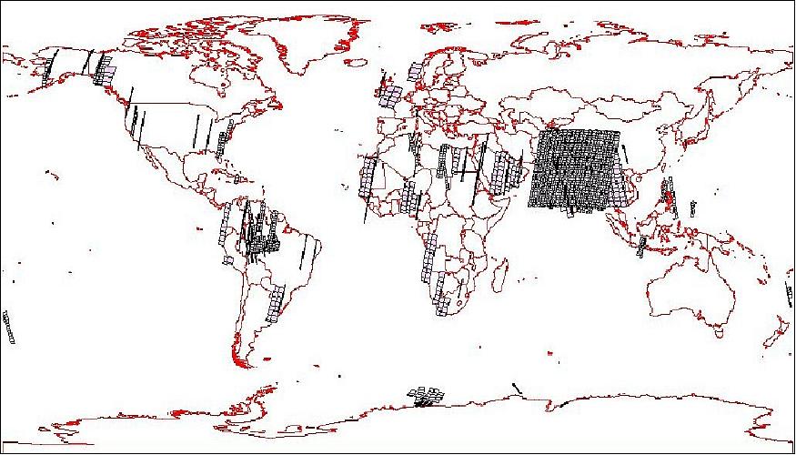 Figure 21: RISAT-1 coverage in the period July 1, 2012 to Feb. 8, 2013 (image credit: ISRO, Ref. 25)