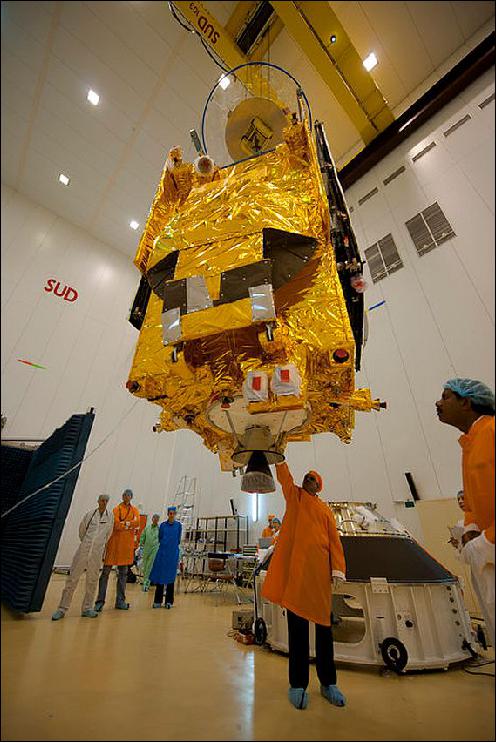 Figure 5: Photo of the Hylas-1 satellite during mating to its Ariane-5 ECA adapter at Europe's Spaceport in French Guiana,Nov. 3, 2010 (image credit: ESA, S. Corvaja) 11)