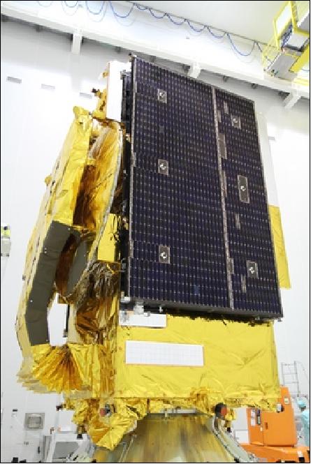 Figure 3: The HYLAS-1 spacecraft in launch configuration at Kourou (image credit: ESA) 10)