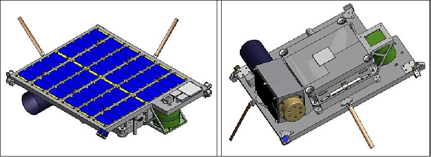 Figure 1: Bottom view (left and top view (right) of the Max Valier Sat (image credit: OHB, GOB)
