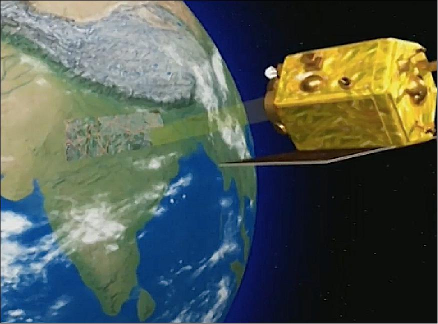 Figure 4: Artist's rendition of the Cartosat 2E satellite on its way to orbit (image credit: ISRO, Ref. 9)