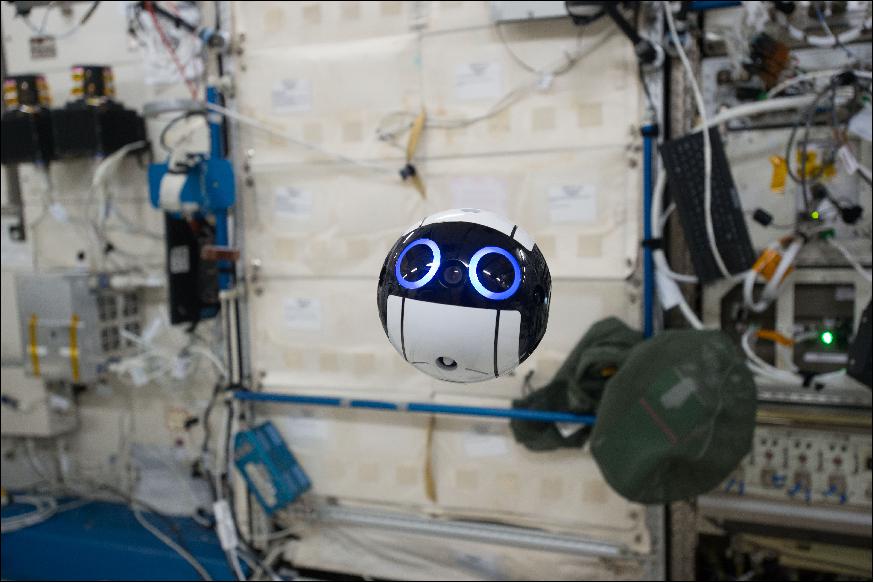 Figure 7: JEM Internal Ball Camera, Int-Ball, taking a video in JEM while remotely controlled from the ground (image credit: JAXA/NASA)