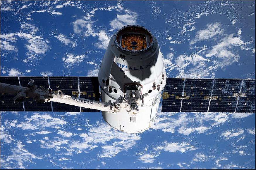Figure 2: The Dragon spacecraft arrived June 5 at the International Space Station (image credit: NASA/Jack Fischer)