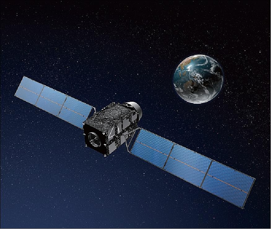 Figure 1: Artist's rendition of the QZS-1 spacecraft in orbit (image credit: JAXA)