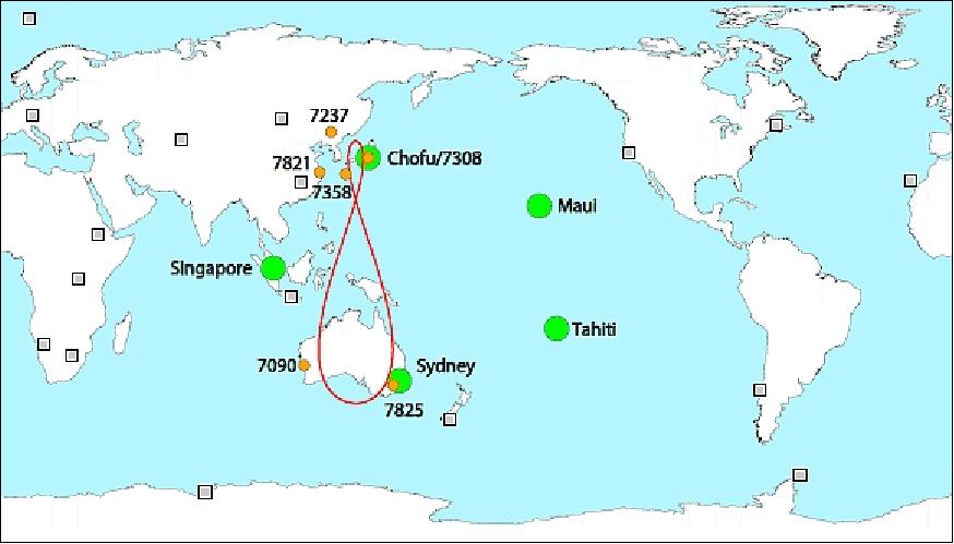 Figure 17: Tracking stations of CONGO used for QZS-1 orbit determination (image credit: TUM, DLR)