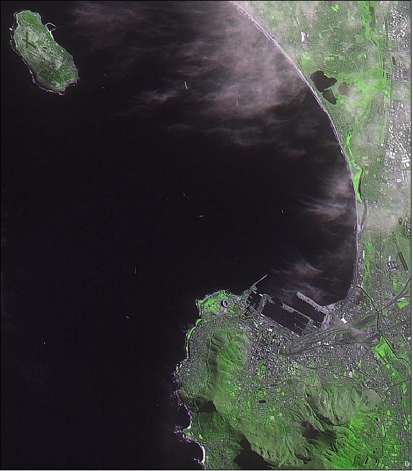 Figure 12: SumbandilaSat-1 image of Cape Town taken on Feb. 24, 2010 with a scene size of 17 km x 19.6 km (image credit: SunSpace)