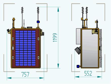 Figure 6: Front and side view of ZASat-002 spacecraft (image credit: SunSpace)