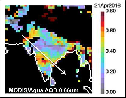 Figure 17: Comparison of CATS observations with MODIS/Aqua data on April 21, 2016 (image credit: NASA)
