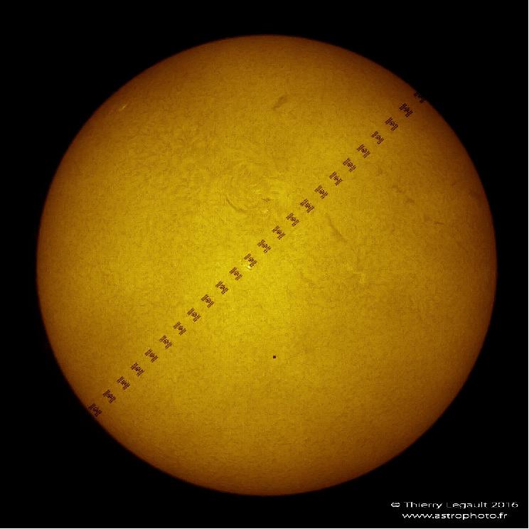 Figure 12: Space Station flies in front of the Sun as seen from Earth (image credit: Thierry Legault)