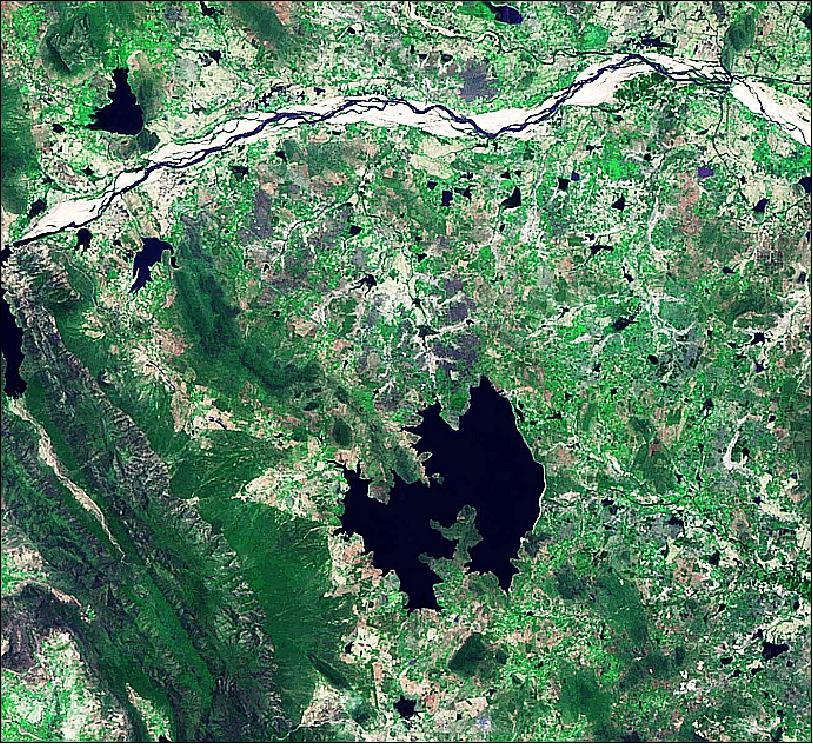Figure 12: AWiFS image of part of the Krishna Basin, India, acquired on May 4, 2011 (image credit: ISRO/NRSC, Ref. NO TAG#