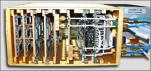Figure 38: Photo of the open Keramis payload box with 6 experimental boards (image credit: IMST)