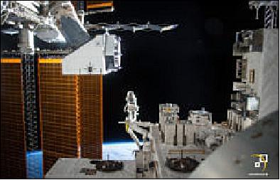 Figure 10: NREP with the Cavalier payload is being reinstalled onto the EF (Exposed Facility) of the JEM/Kibo (image credit: NanoRacks, NASA/TV)