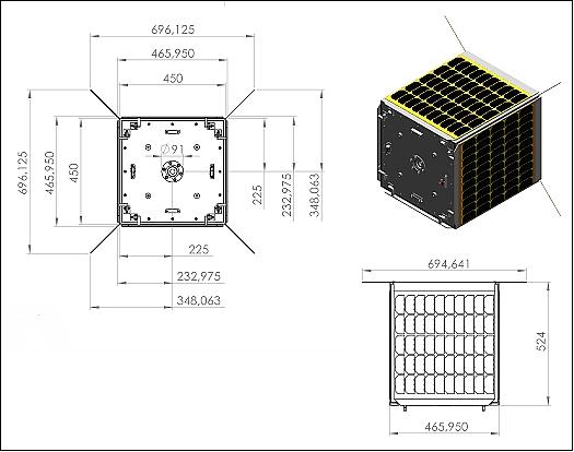 Figure 3: UniSat-5 shape and external dimensions (image credit: GAUSS)
