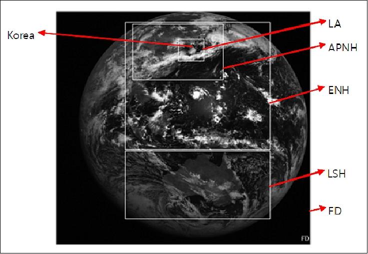 Figure 11: Typical meteorological image areas of COMS (image credit: KARI)