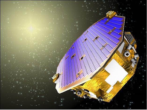 Figure 13: Artist's rendition of the LISA Pathfinder spacecraft in orbit (image credit: ESA)