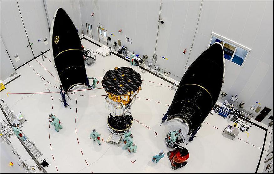Figure 11: LISA Pathfinder is being encapsulated within the half-shells of the Vega rocket fairing (image credit: ESA, Manuel Pedoussaut)