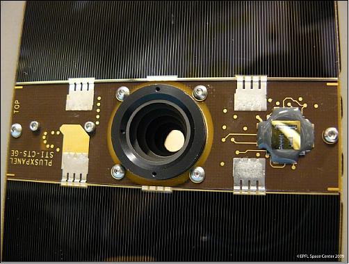 Figure 12: Photo of the payload aperture with the baffle (image credit: EPFL)