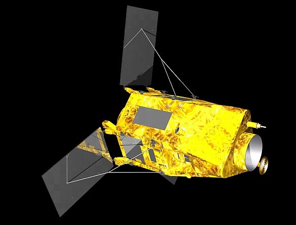 Figure 2: Artist's rendition of the KazEOSat-1 spacecraft in orbit (image credit: EADS Astrium) 11)