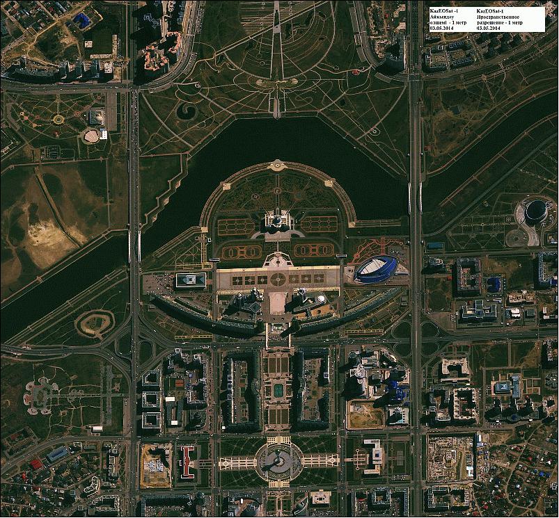Figure 13: First image of Astana, the capital of Kazakhstan, acquired with KazEOSat-1 on May 5, 2014 with a 1 m resolution (image credit: KGS, Airbus DS)