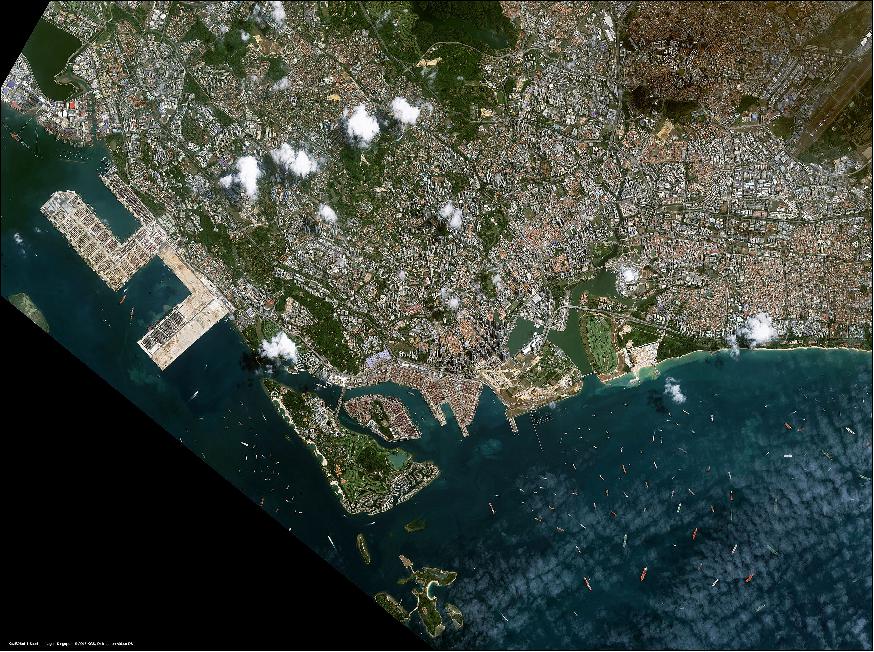 Figure 9: KazEOsat-1 observes the Worlds 2nd busiest harbor. KazEOSat-1 image – Singapore of 2015 (image credit: Airbus 2017)