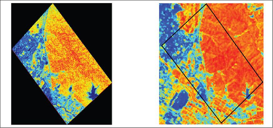 Figure 10: Sample NDVI maps acquired with the HPT of RISING-2 (left) and with Landsat-8 satellite (right), image credit: Hokkaido University