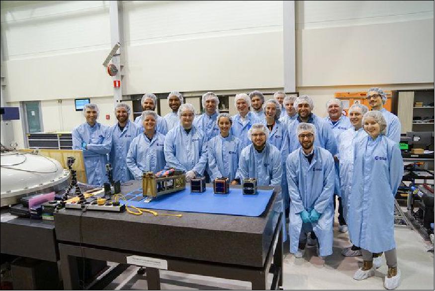 Figure 8: Happy faces - The FYS (Fly Your Satellite) 2016 CubeSat teams ready for integration! The integration campaign was performed by the enthusiastic students on March 14 and 15, 2016 at ES/ESTEC, Noordwijk, The Netherlands (image credit: ESA)