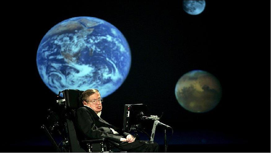 Figure 2: The world-famous physicist often delivered lectures at universities around the world, like this one he gave on 21 April 2008 at the George Washington University in Washington D.C. Stephen Hawking gave a speech entitled "Why we should go into space" as part of a lecture series marking NASA's 50th anniversary.