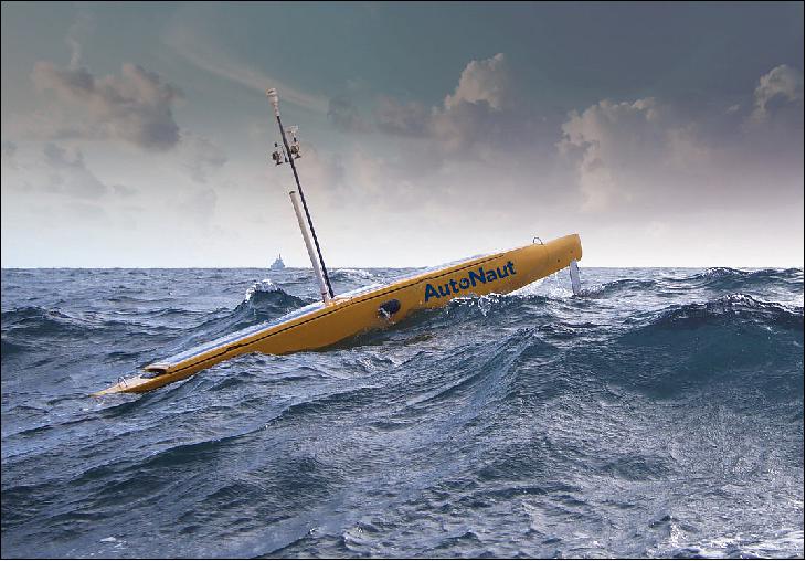 Figure 1: A new company from ESA's BIC (Business Incubation Center) Harwell in the UK has developed the autonomous AutoNaut boat that is propelled by the waves and carries ocean sensors powered by solar energy (image credit: AutoNaut)