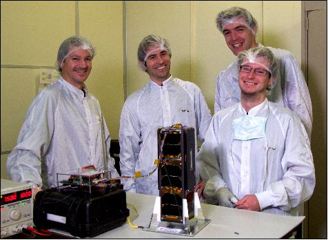 Figure 2: Photo of the PicSat nanosatellite and the team (image credit: CNRS)