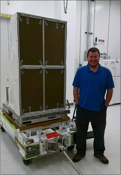 Figure 6: This photo shows the SDS systems engineer, Brian Dolan, standing next to the SDS after completion of ground testing (image credit: NASA, Ref. 1)