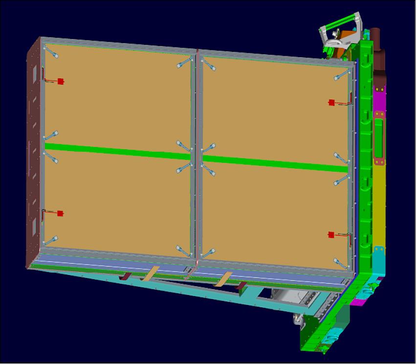 Figure 3: An isometric view of the SDS as ready for installation aboard the ISS and shown integrated with ESA's Columbus module External Payload Adapter, but without thermal blankets (image credit: NASA)