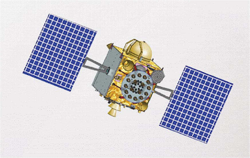 Figure 8: Artist's rendition of the deployed IRNSS spacecraft in orbit (image credit: ISRO)