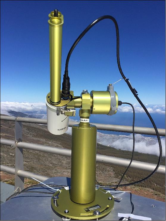 Figure 3: This instrument to gather data for improved lunar calibration of Earth-observing instruments has been installed on Mount Teide. It is a solar photometer, similar to those used by a global network measuring aerosols in the atmosphere. This one, however, has been specially adapted to work during the night instead of the day, measuring moonlight instead. It will operate from at the Izaña Atmospheric Observatory during the six months around winter, at around 2 km altitude, then be moved to the top of Mount Teide in summer time, at about 3.5 km altitude (image credit: ESA)