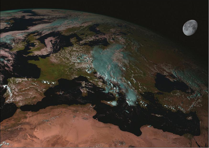 Figure 1: The moon appears in an image captured by the SEVIRI instrument on a Eumetsat MSG (Meteosat Second Generation) satellite (image credit: EUMETSAT)