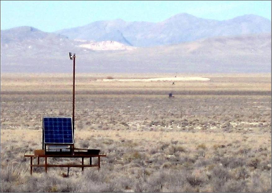 Figure 1: A Telescope Array Surface Detector and its neighbors, deployed in Utah's west desert. The 507 detectors are arranged on a grid covering 700 km2, about the same as the land area of New York City (image credit: Telescope Array collaboration)