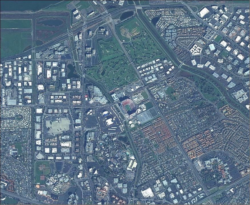 Figure 2: Near real time satellite imagery downlinked by Eagle Vision 3 and distributed by U.S. Army Space and Missile Defense Command/Army Forces Strategic Command products and services to first responders in support of Super Bowl 50 at Levi Stadium in Santa Clara, California, 7 Feb. 2017 (copyright: Airbus DS 2016, provided for use with article, photo credit: Carrie David)