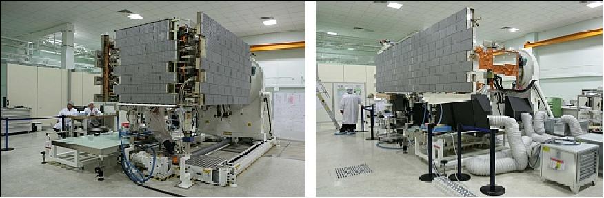 Figure 33: Photo of the active SAR antenna in stowed (left) and deployed configuration (right), image credit: TAS-I
