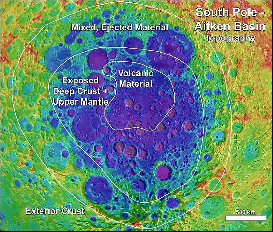 Figure 8: A new study shows four distinct compositional regions within and around the Moon's largest impact basin. The findings could help guide future exploration of the basin (image credit: Brown University, NASA)