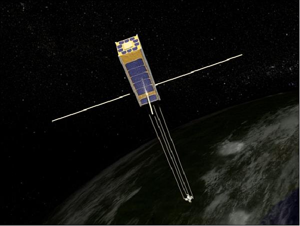 Figure 4: An artist's rendition of the deployed Firefly nanosatellite in low-Earth orbit (image credit: NASA/GSFC)