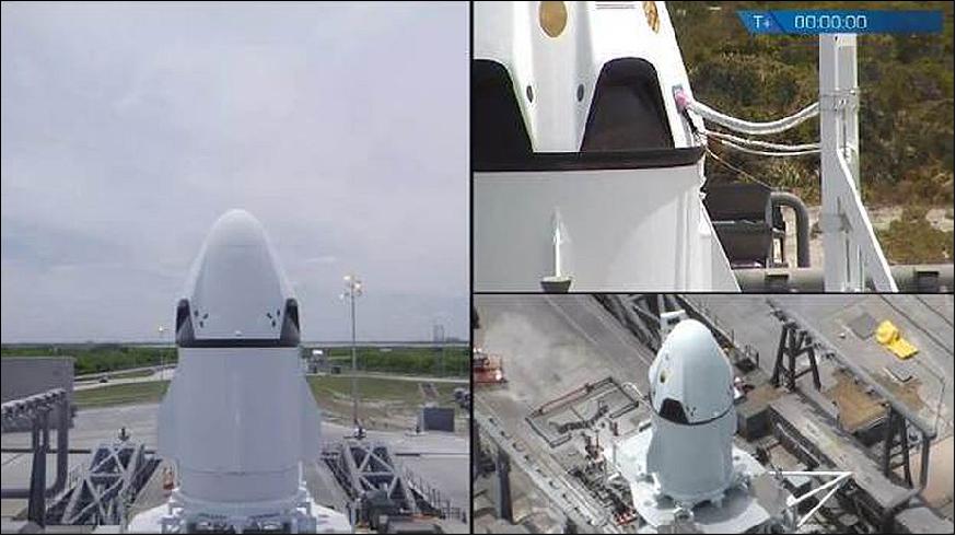 Figure 7: SpaceX Pad Abort Test Crew Dragon vehicle poised for May 6, 2015 test flight from SpaceX's Space Launch Complex 40 (SLC-40) in Cape Canaveral, FL. (image credit: SpaceX)