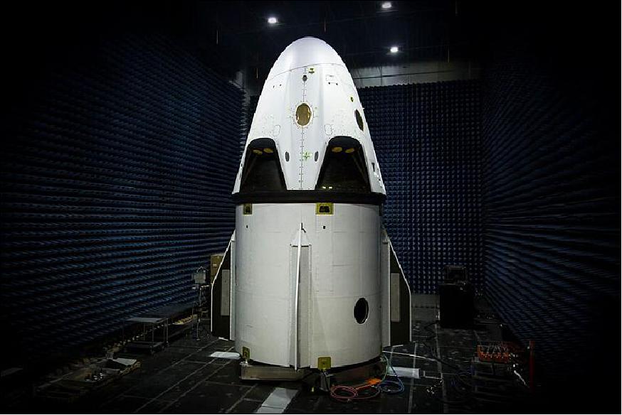 Figure 6: SpaceX Dragon V2 pad abort test flight vehicle in a test chamber on top of the trunk (image credit: SpaceX)