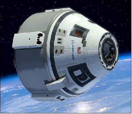 Figure 3: Artist's view of the CST-100 capsule in flight (image credit: Boeing)
