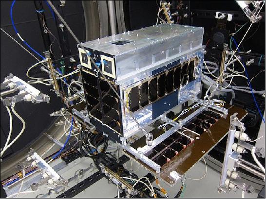 Figure 3: Photo of the NorSat-1 microsatellite during thermal vacuum testing (image credit: UTIAS/SFL)