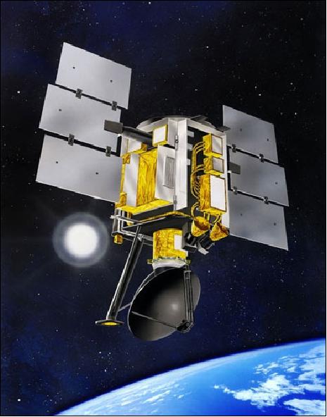Figure 1: Artist's rendition of the QuikSCAT spacecraft (image credit: NASA)