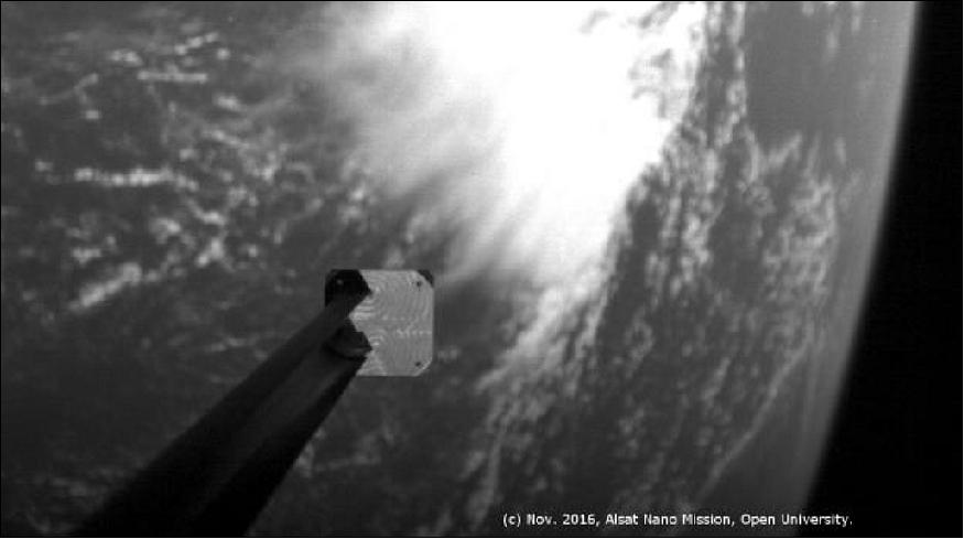 Figure 14: First AlSat-Nano full size image showing the partially deployed Boom (image credit: AlSat-1N Team)