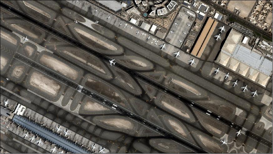 Figure 8: Screenshot captured from the Carbonite-2 satellite video imaging the Dubai Airport (image credit: SSTL)
